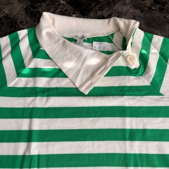 J‎ Crew Women's Green Striped Sweatshirt Cotton Wide Button Collar - Picture 4 of 7